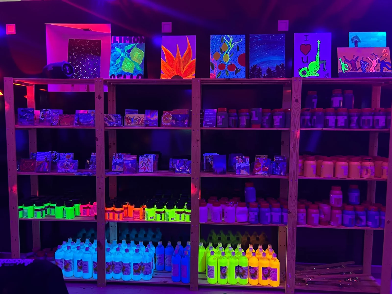 Neon paint and artwork in the Rembrandt van Wine studio in Amsterdam